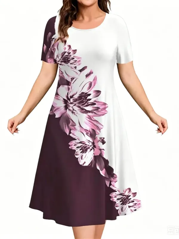 Sundress Loose Plus Size Dresses Women Flowers 3D Print Clothing Casual Summer Retro Short Sleeve Ladies Elegant Mini Dress