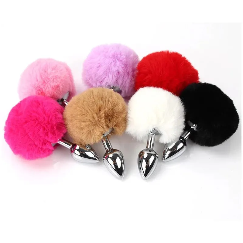 Metal Anal Plug with Rabbit Tail Bunny Tail Pet Role Play Adult Sex Toy for Women Men Couples Fetish Gear Accessories