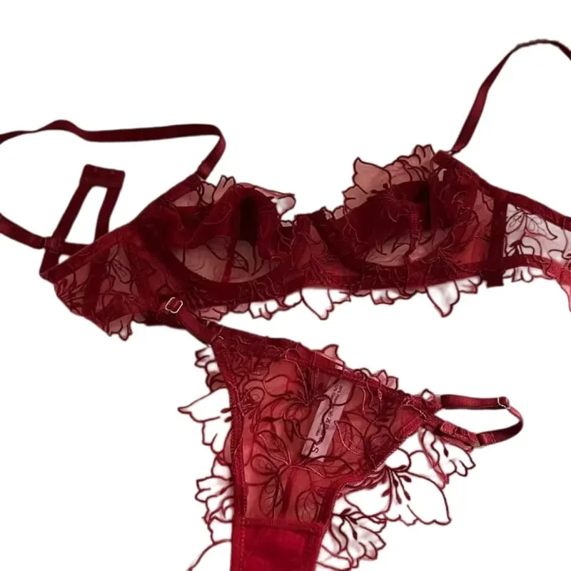 kuclut Lightweight Bra Set Soft Underwire for Lift and Support Prevents Sagging Exquisite Embroidered Lingerie Two-Piece Set