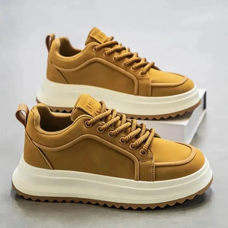 Men Sneakers Spring Autumn Casual Shoes Thick Sole Lace Up Suede Texture Board Footwear Minimalist Daily Wear