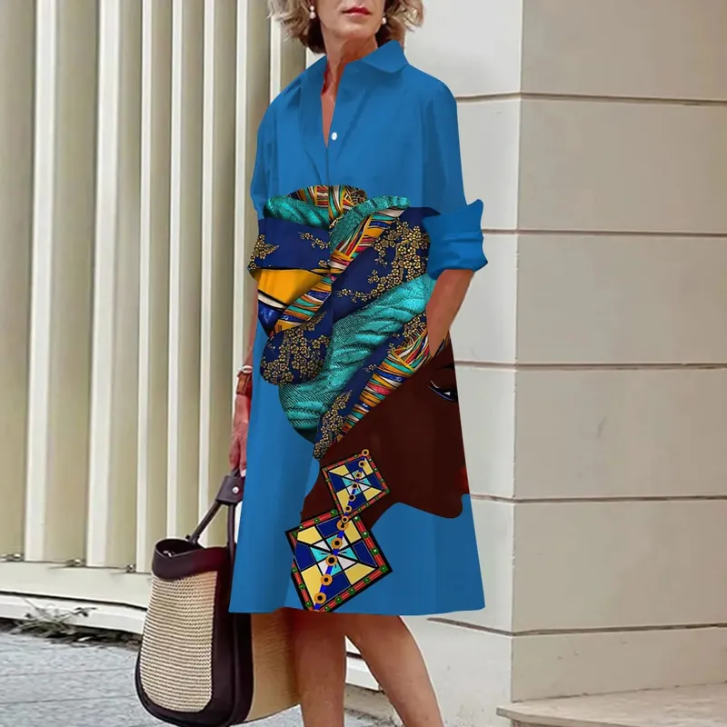 Zomer Nieuwe Damesjurken Mode Karakter Kunst Patroon Losse Grote Maat Casual Temperament Commuter Onregelmatige Lange Rok Tops
