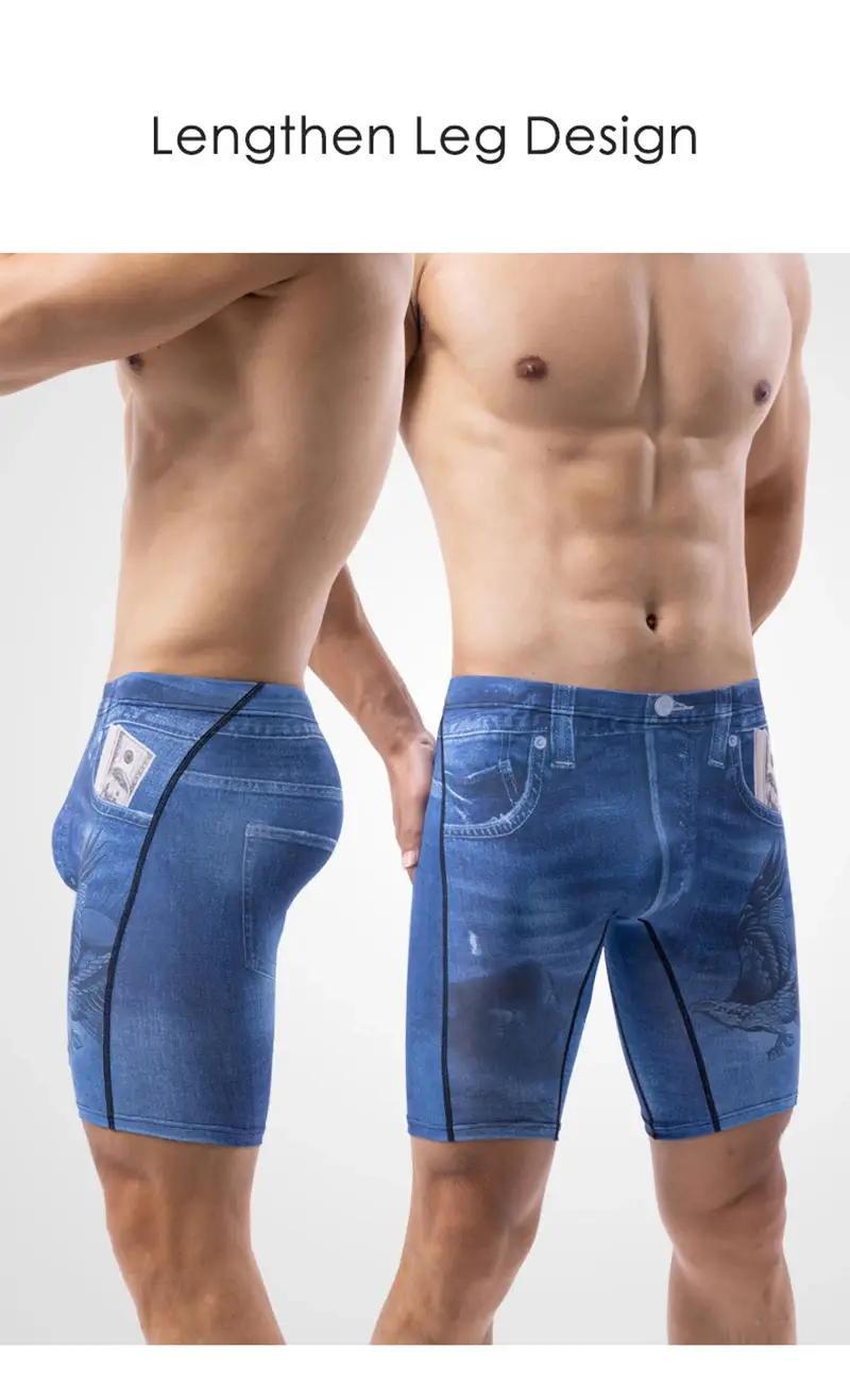 Thời Trang Mới Quần Lót Ice Silk Quần Short Boxer Dài Cho Nam Kích Thước Lớn Demin Jean Phong Cách Quần Lót Nam Cao Cấp Kéo Dài Quần Lót