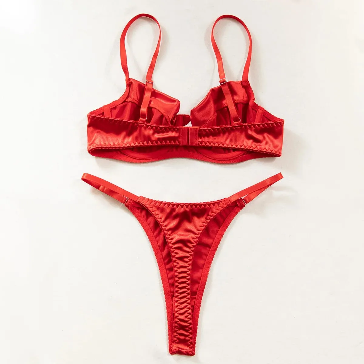 2 Pcs Sexy Bra Set Women Underwear Underwire Push Up Satin Patchwork Bras and Thongs Suits Attractive Bilizna Intimate Set