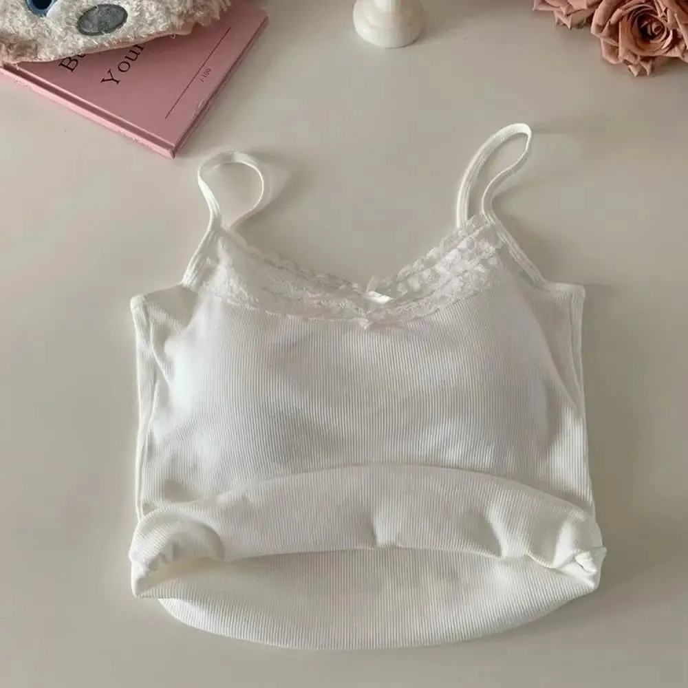 2026เกาหลีY2k Crop Topฤดูใบไม้ผลิฤดูร้อนลูกไม้Tank Topผู้หญิงCroppedน่ารักCamisเสื้อกั๊กเซ็กซี่สีขาวCrop Topsเสื้อกั๊กcoquette