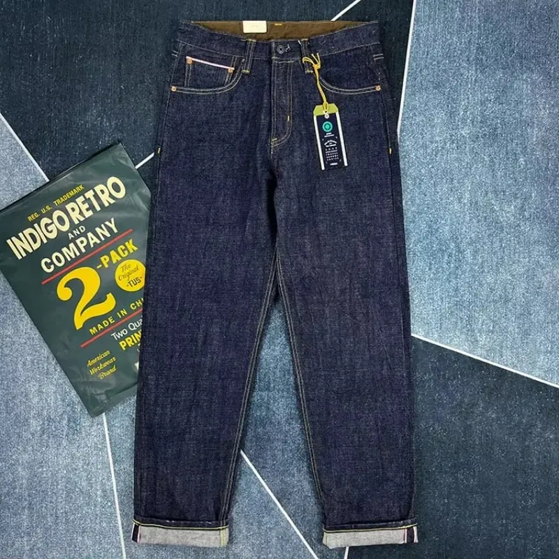 16oz hoge kwaliteit roze Selvadge denim jeans voor mannen katoen gewassen broek rauwe blauwe Amerikaanse vintage harde dikke rechte broek