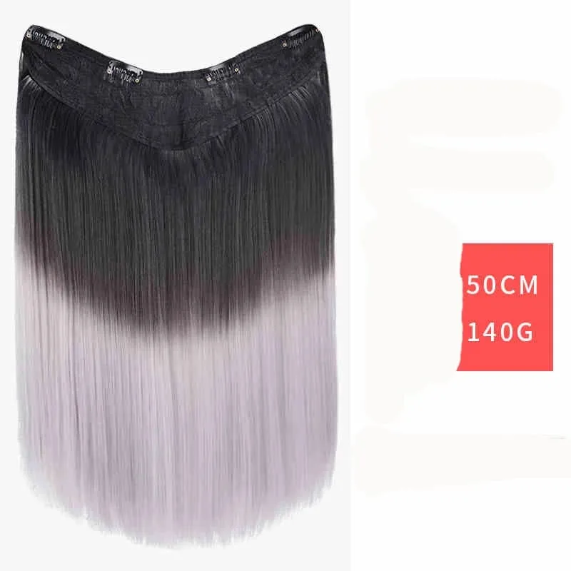 One piece hanging ear dyed synthetic wig piece for women highlighted color hair extensions