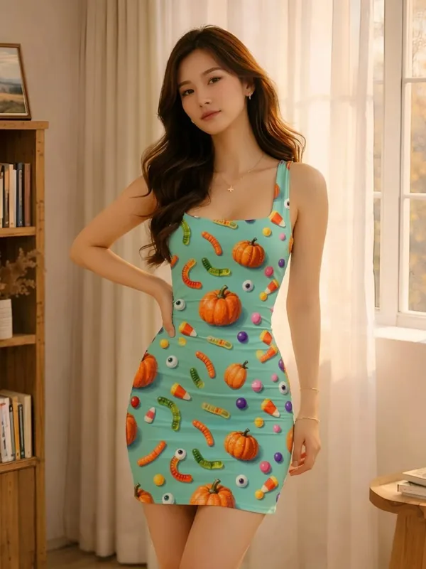 Women Sleeveless Bodycon Mini Dress Square Neck Slim Fit Resort Holiday Travel Casual Elegant Outfit for Shopping Street Beach F — image 8