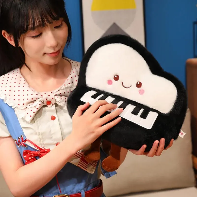 14/16cm Black Piano & White Air Conditioner Plush Pendant Stuffed Humanoid Musical Instrument Keyring Decor for Bag Gift