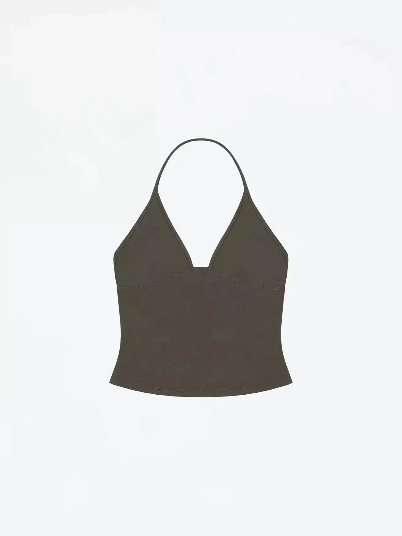 Tank Vest Deep V Halter Solid Color Basic Sleeveless Top Soil Brown Camisole