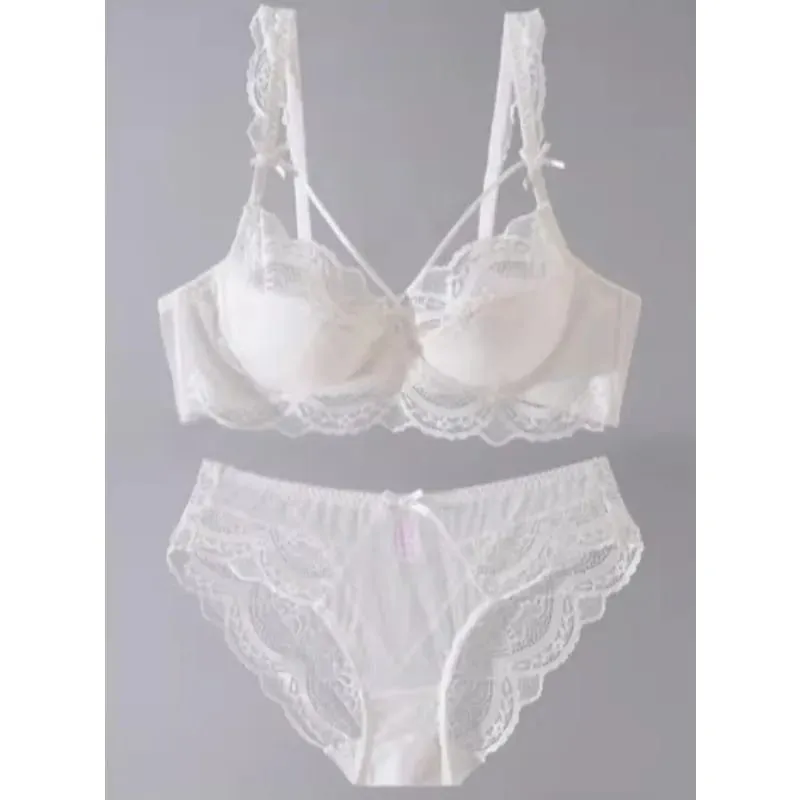 Elegant French Style Lace Lingerie Set Slim-Fitting Adjustable Gathers Mas Malaking Bust Mas Maliit na Hitsura Babae Soft Bra S-2XL Comfor Bra