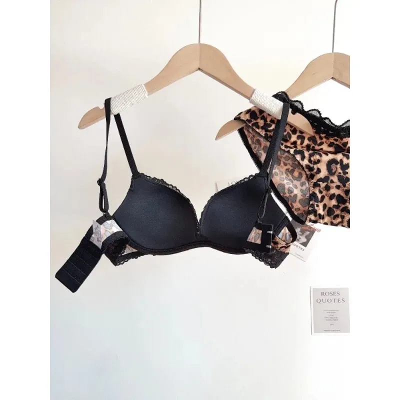 Sexy Leopard Print Lingerie Set Women Wireless Invisible Push Up Small Breasts adjustable A To C Cup sheer Lace Pure Design S-X