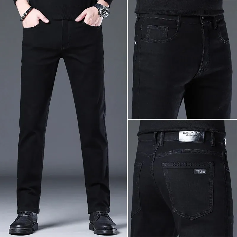 Jean extensible pour hommes, coupe régulière, Business décontracté, Style classique, mode, pantalon en Denim, Vintage, noir, bleu, nouvelle collection 2026