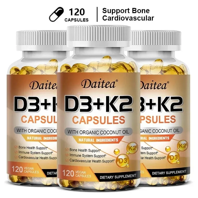 Vegansk vitamin D3 K2 kapsler - Økologisk kokosolie - Dagligt tilskud for et sundt immunsystem og knogler Gluten- og sojafri