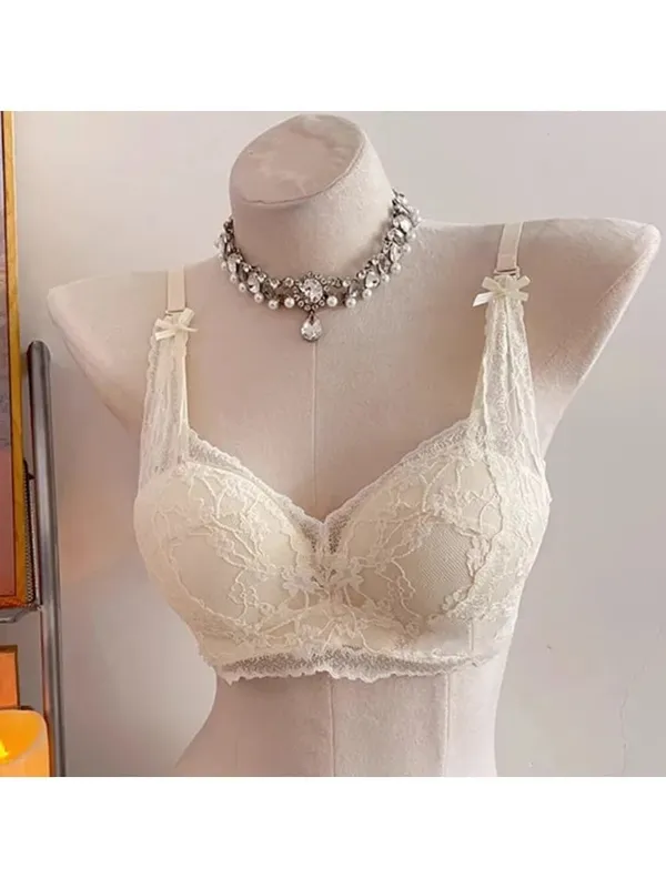 Sweet Halter Neck Bow Lace Wireless Bra Sujetador Push-up Acolchado Señoras Capas Lencería íntima para busto pequeño Tamaño 32-38 ABC