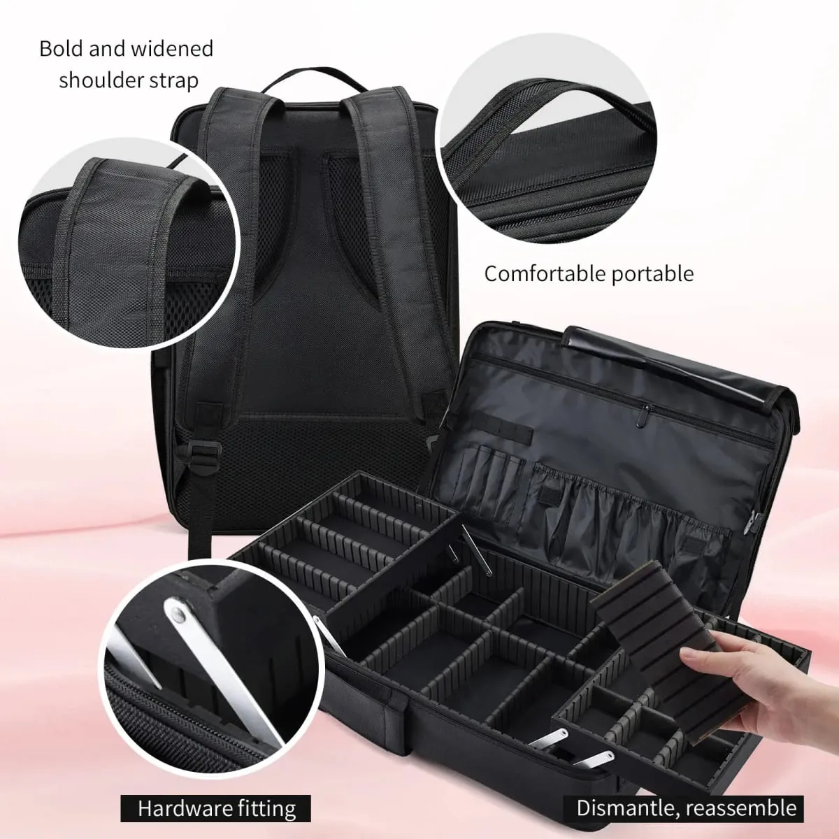 Makeup Artist Bag Portable Travel Organizer Box Professional Case with Adjustable Dividers Extra Large Makeup Case