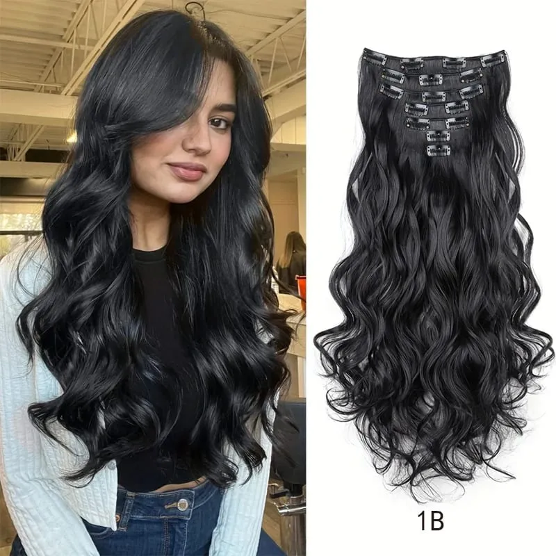 Synthetic 18Inch Long Curly Hair Hairpiece Heat Resistant Hair Extension Clips In Black Brown Blonde for Women