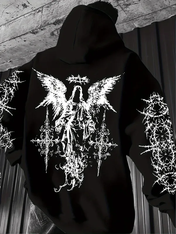 Gothic Style Angel Print Hoodies Men Women Outdoor Street Casual Sport Trend Hip-hop Couple Long-sleeve Autumn Winter Sweatshirt