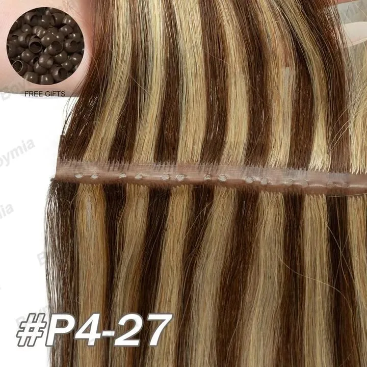 Butterfly Weft Hair Extensions Human Hair Invisible Flat PU with Hole Twin Tabs Hair Weft 12-24inch Microlink Application 40-50g