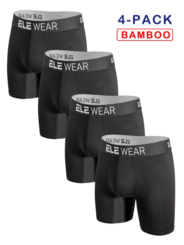 4pcs Bamboo Men's Underwear Long Sports Underwear, Moisture-Wicking, Boxer Briefs For Men