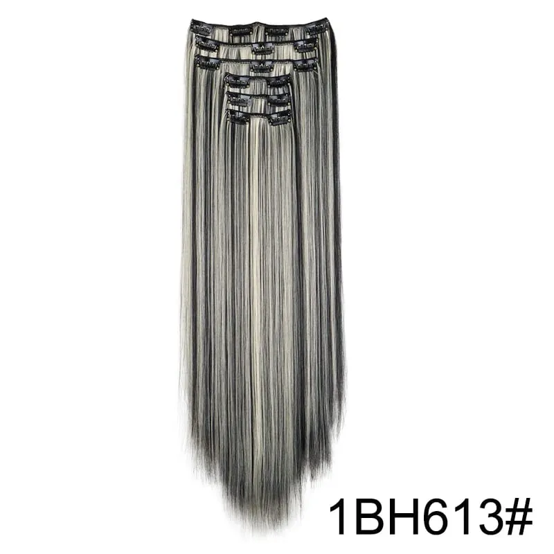 24Inch Synthetic 6pcs/set Long Straight Clip-in Hair Extension Heat Resistant Fiber Hair for Women Hair Accessories