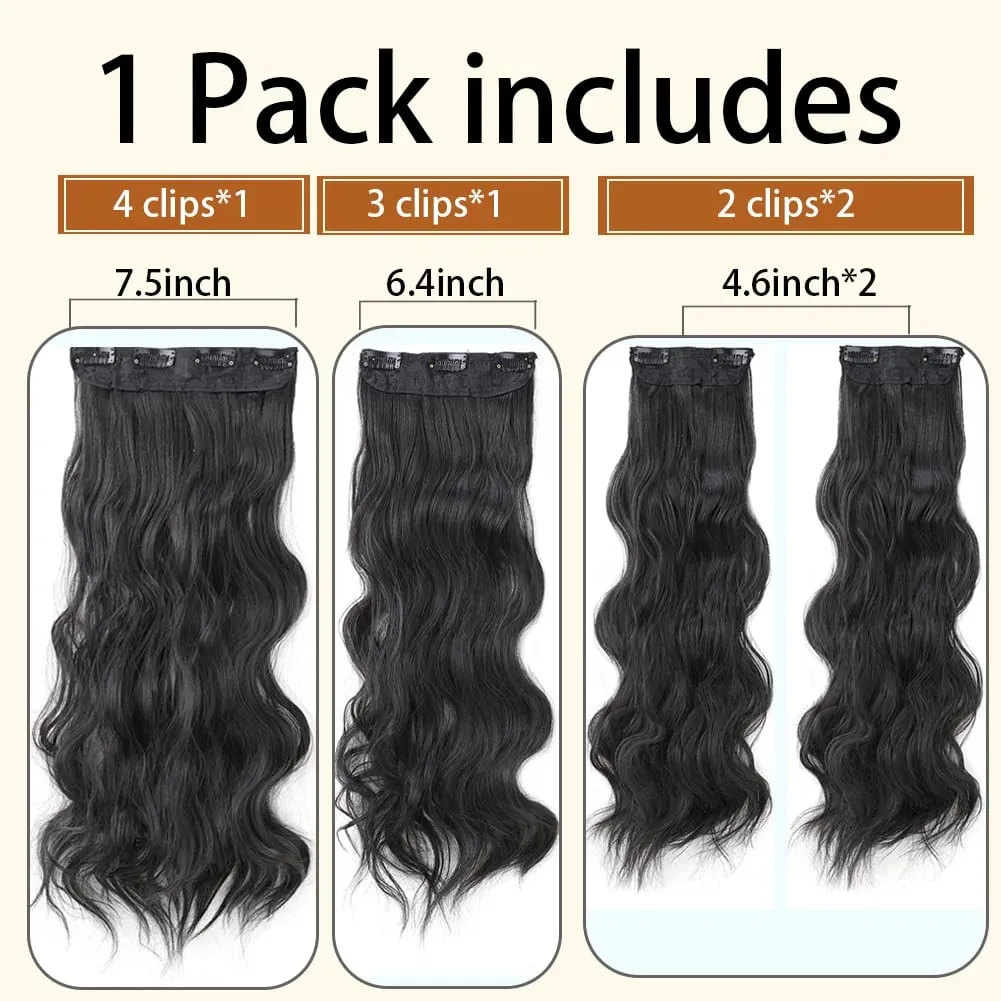 4Pcs/Set 16/20/24 Inch Synthetic Hair Clip In Long Wavy Thick Double Weft Hair Extensions Hairpieces For Women — image 5
