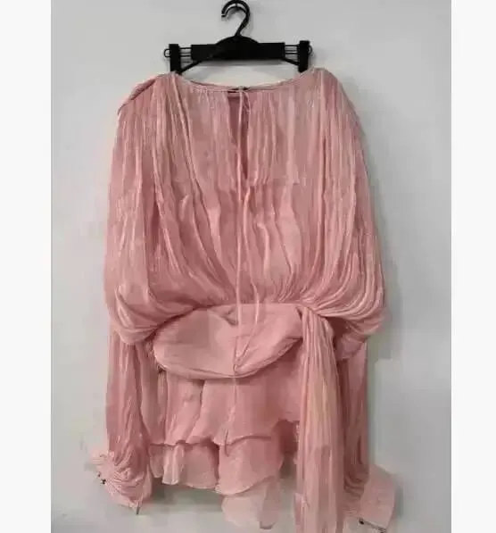 2026 New Summer Fashion Women Clothes Round Neck Lantern Sleeves Satin Short Dress With Shorts Under Two Pieces Set