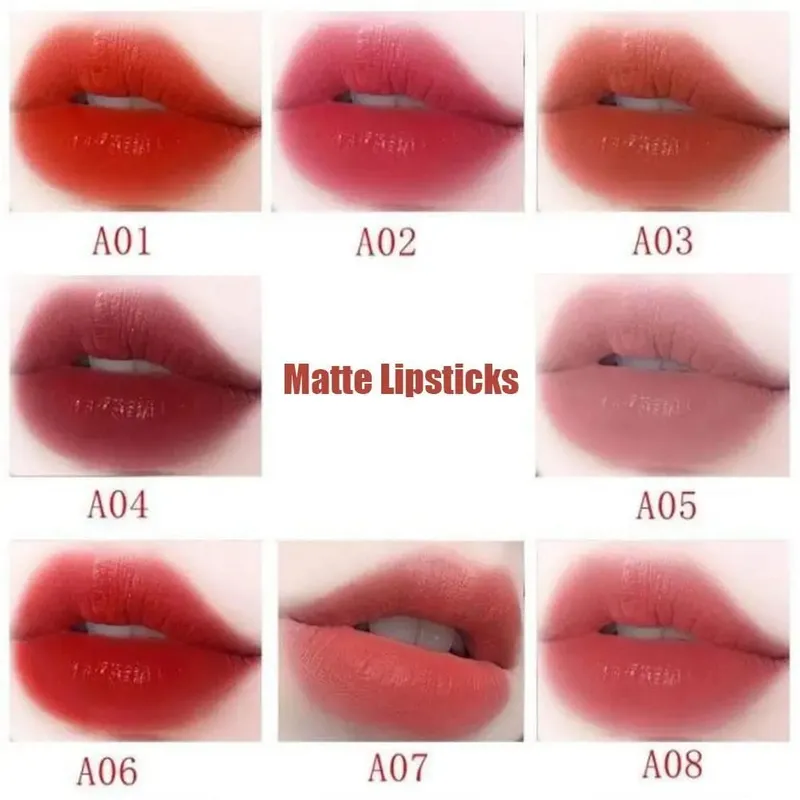 8 farver Læbestift Vandtæt Svedtæt Langtidsholdbar Makeup Glitter Mat Fløjl Nøgen Læbestift Kvinder Kosmetik Makeup Læbe Skønhed