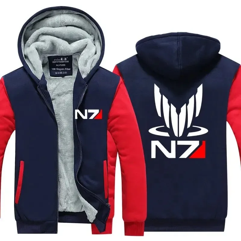 Effect N7 Hoodies Jacket Zipper Thickened Fleece Men's Winter Casual Fashion Men Women Anime Game Unisex N7 hoodie sweatshirt