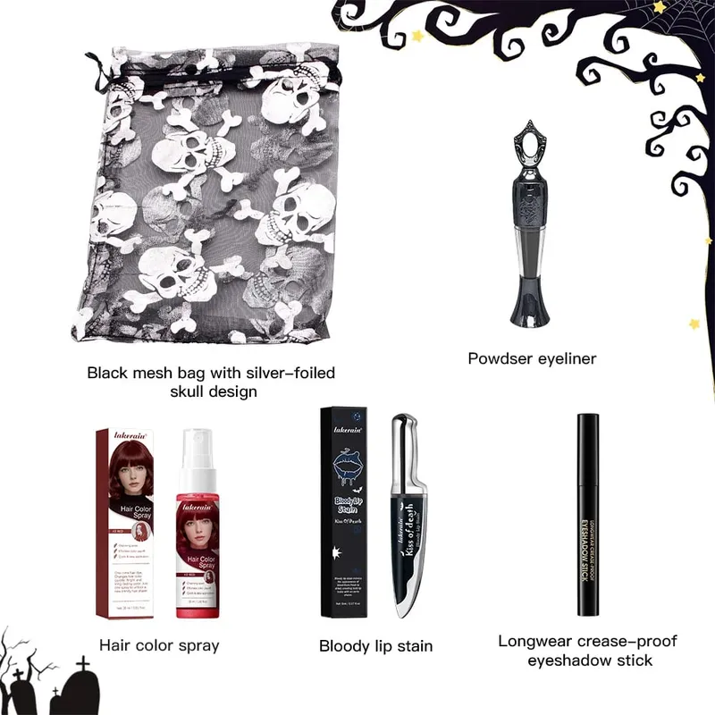 5 ชิ้นแต่งหน้าฮาโลวีนชุดผมชั่วคราวสีสเปรย์ Face Body Paint Stick อายแชโดว์ & Lip แต่งหน้าชุดเทศกาลเครื่องสำอาง
