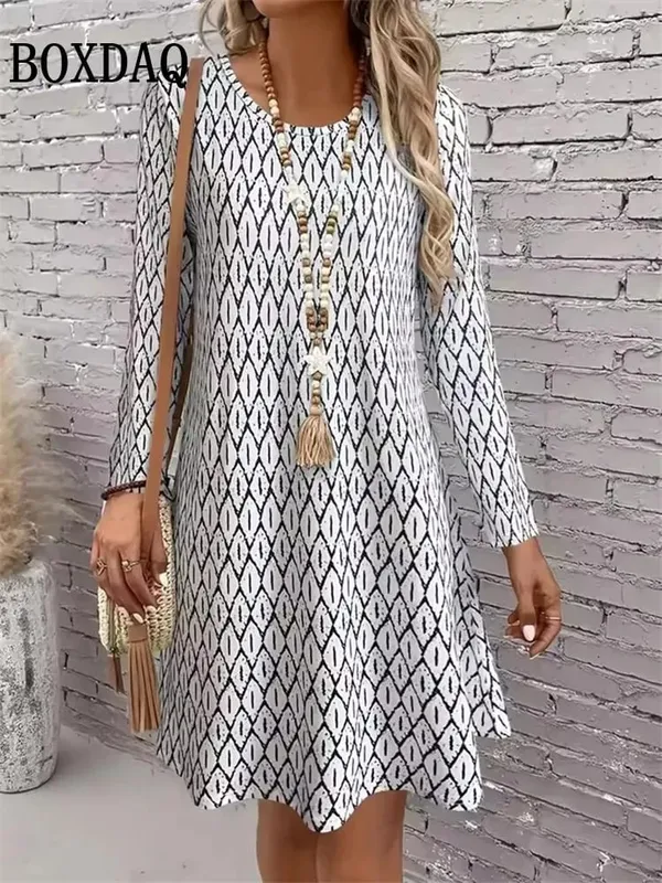 Women's Clothing Autumn Women Retro Flowers Dress Summer Vintage Causal Fashion Long Sleeve Floral 3D Printed Loose Dresses 2025