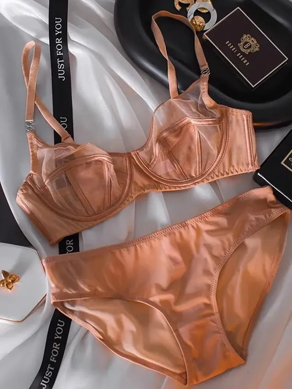 Ensemble soutien-gorge et culotte en dentelle ultra fine française, sexy, minimiseur de gros seins, push-up, anti-affaissement, lingerie à la mode pour femmes, brassière, sous-vêtements