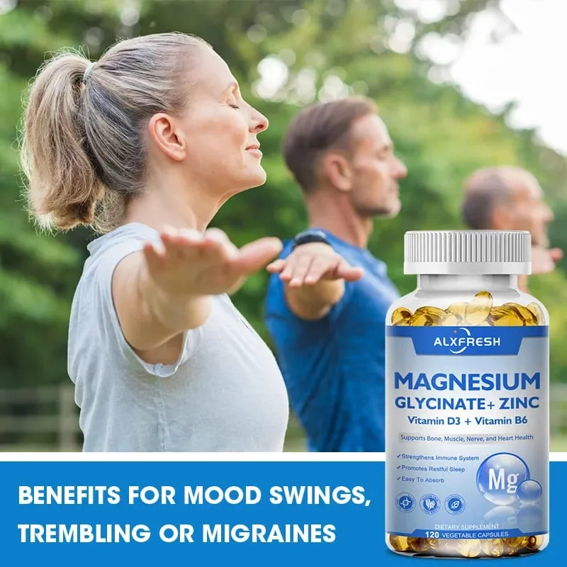 Magnézium-glicinát kapszula 500mg cinkkel D3-vitamin B6 Agymemória Fókusz Alvásnyugtató Táplálék-kiegészítő