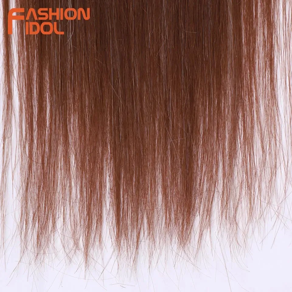 30inch/75cm Yaki Straight Hair Synthetic Hair Bundles High Temperature Fiber Brown Gift Clip in Fake Hair Extension