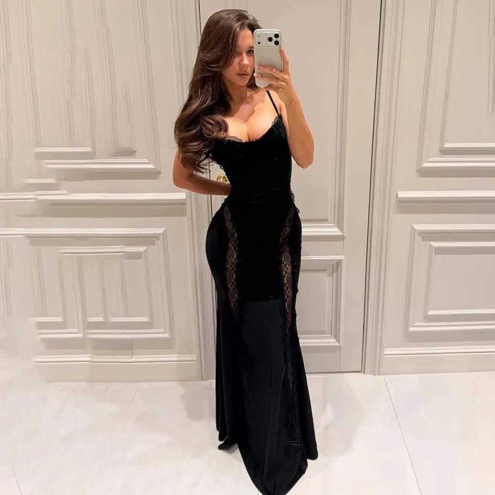 Talenza Luxury Lace Evening Dress Women's Sexy See-Through Lace Patchwork Sleeveless Dress Elegant Hollow Out Female Party Dress