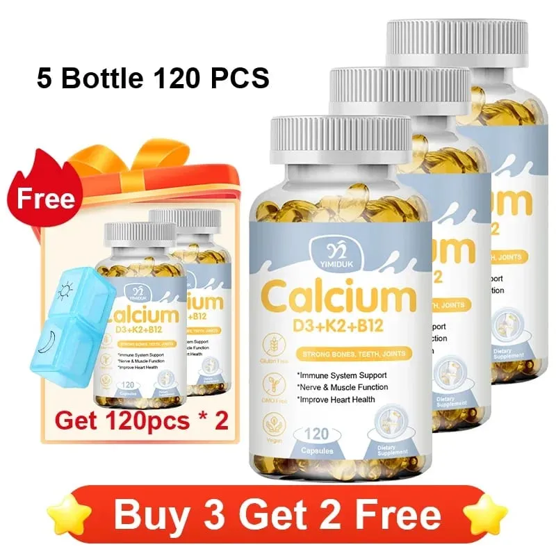 Premium Calcium D3 K2 B12 Capsules Supports Bones & Teeth Calcium Absorption Nerve Health Muscle Function & Vitality