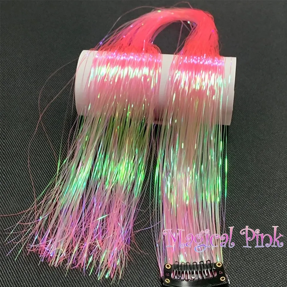 Long Straight Hair Tinsel Glitter Shiny Sparkly Synthetic Color Fresh Laser Clip in Hair Extensions Women Party Hair Accessori