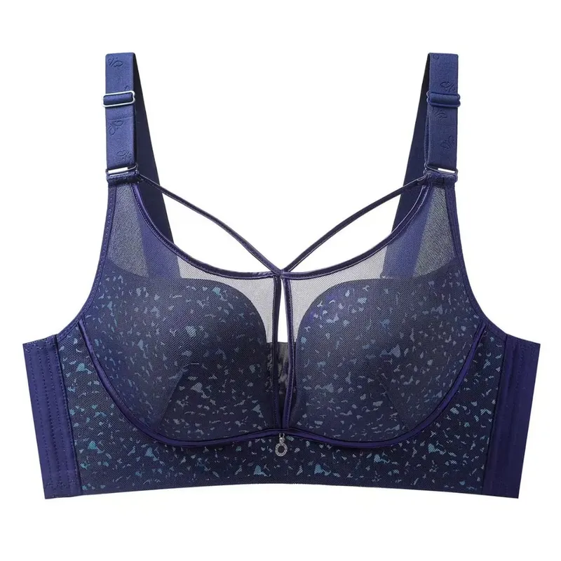 Leopard Print Plus Size Minimizer Bra Wireless Adjustable Gathered Anti-Sagging Supportive Brassiere for Large Bust Women