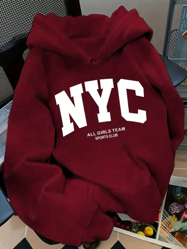New Fall/Winter Comfortable Navy Blue New York Team Hoodie - Long Sleeve Couples' Street Style Hoodie Casual Pullover with POC