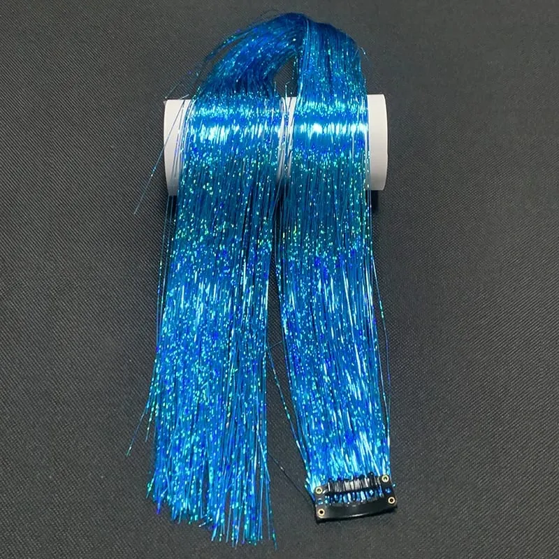 24Inch Synthetic Hair Tinsel Clip In Glitter Tinsel Hair Extensions Clip In Sparkle Hair Accessories para sa mga Babae na Babae