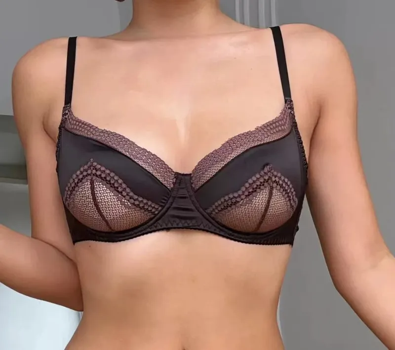 New Trendy Female Satin Lace Soft Underwire Bra Set Unpadded Ultra Thin Slimming Anti-sagging Comfort Daily Wear Underwear Set