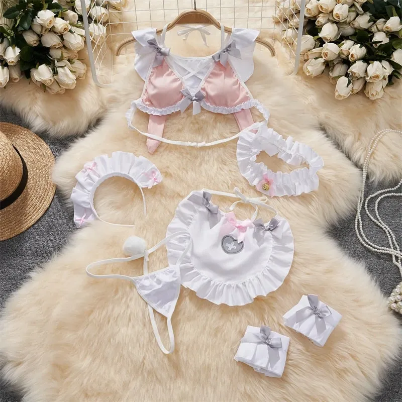 Sevimli Gri Tavşan kulaklık Üst Seksi Backless Slim Fit Bodysuit Zip Kolsuz Kadın Seksi Erotik Iç Çamaşırı Tavşan Cosplay Tulum