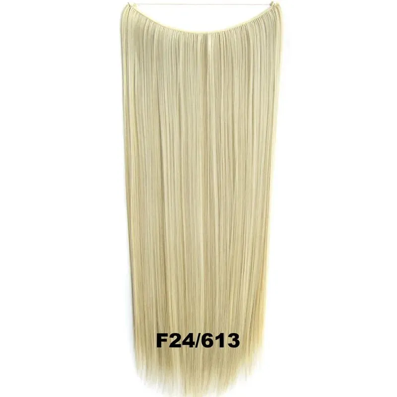 Synthetic One piece Hair Extensions No Clip No Glue Invisible 24inch Long Straight Wave Heat Resistant String Hairpiece