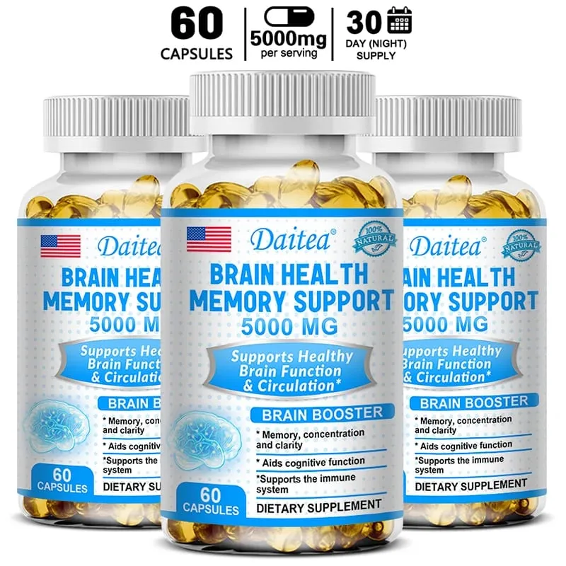 Brain Health Nootropic Capsules 5000mg Boost Memory Focus & Clarity Cognitive Function & Blood Circulation Mental Performance