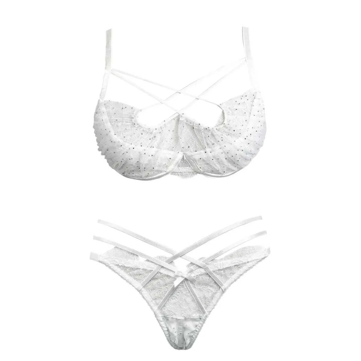 Ensemble de Lingerie d'été en dentelle brodée, cravate croisée, soutien-gorge Push Up en maille transparente, sous-vêtements confortables à porter au quotidien pour femmes, taille 32-38