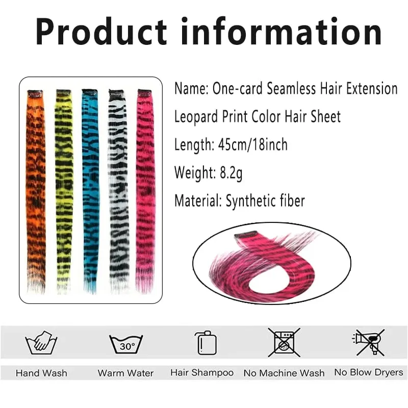 Wig Colored Synthetic Hair Extensions One Card Invisible and Traceless Leopard Print Hanging Ear Dye Long Straight Hair Extensio — image 3