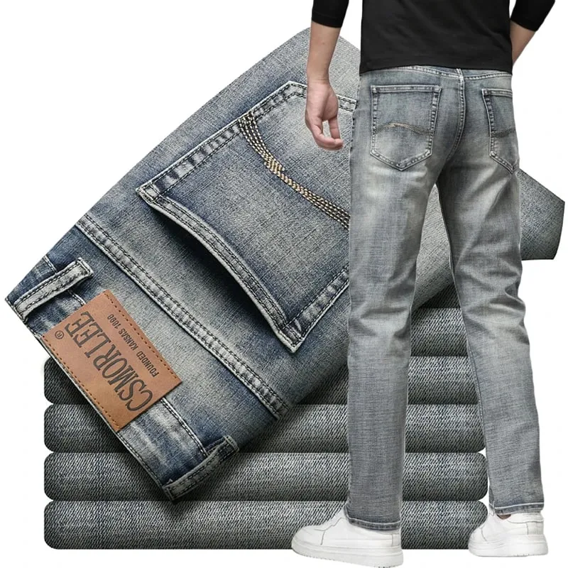 Jean extensible pour hommes, coupe régulière, Business décontracté, Style classique, mode, pantalon en Denim, Vintage, noir, bleu, nouvelle collection 2026