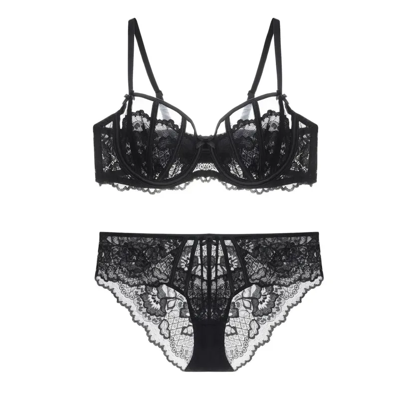 Sexy renda francesa push up sutiã conjunto feminino orelhas de coelho lingerie demi copo meio sutiã roupa interior leve verão 32-38ab conjunto de lingerie