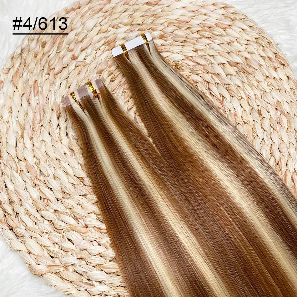 Blonde Seamless Tape in Hair Extensions Human Hair Skin Weft PU Tape on 20 PCS 18'-30' Length Easy Installation Hair Extensions