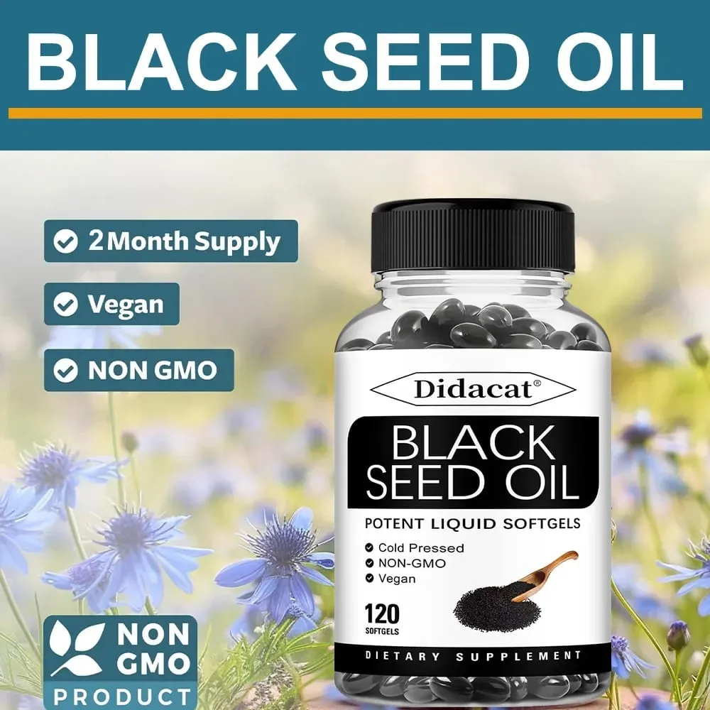 Vegan Black Seed Oil Capsules - Supports Immune Joint Digestive Hair Skin Health - Non-GMO Gluten Free Supplement
