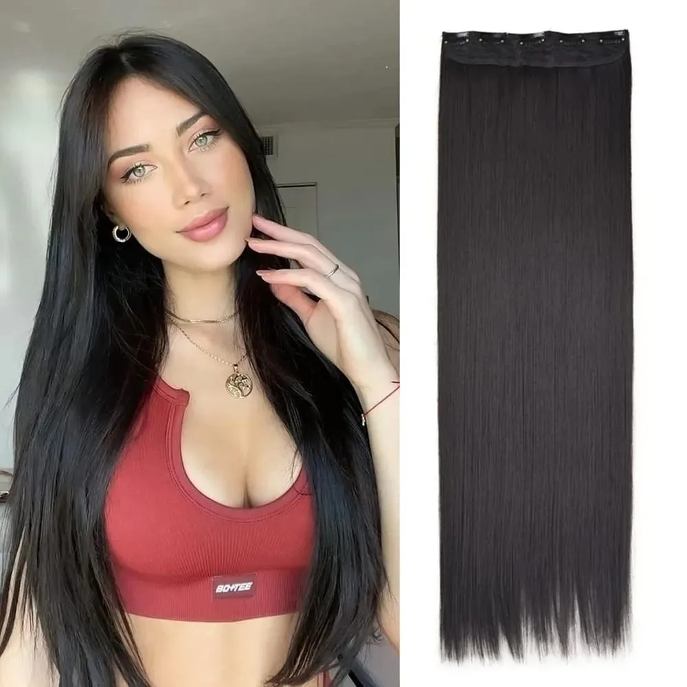 Super Long 32inch 80cm Extra Long Straight Hair One Piece 5 Clips Clip In Synthetic Hair Extension for Women Black Brown Color